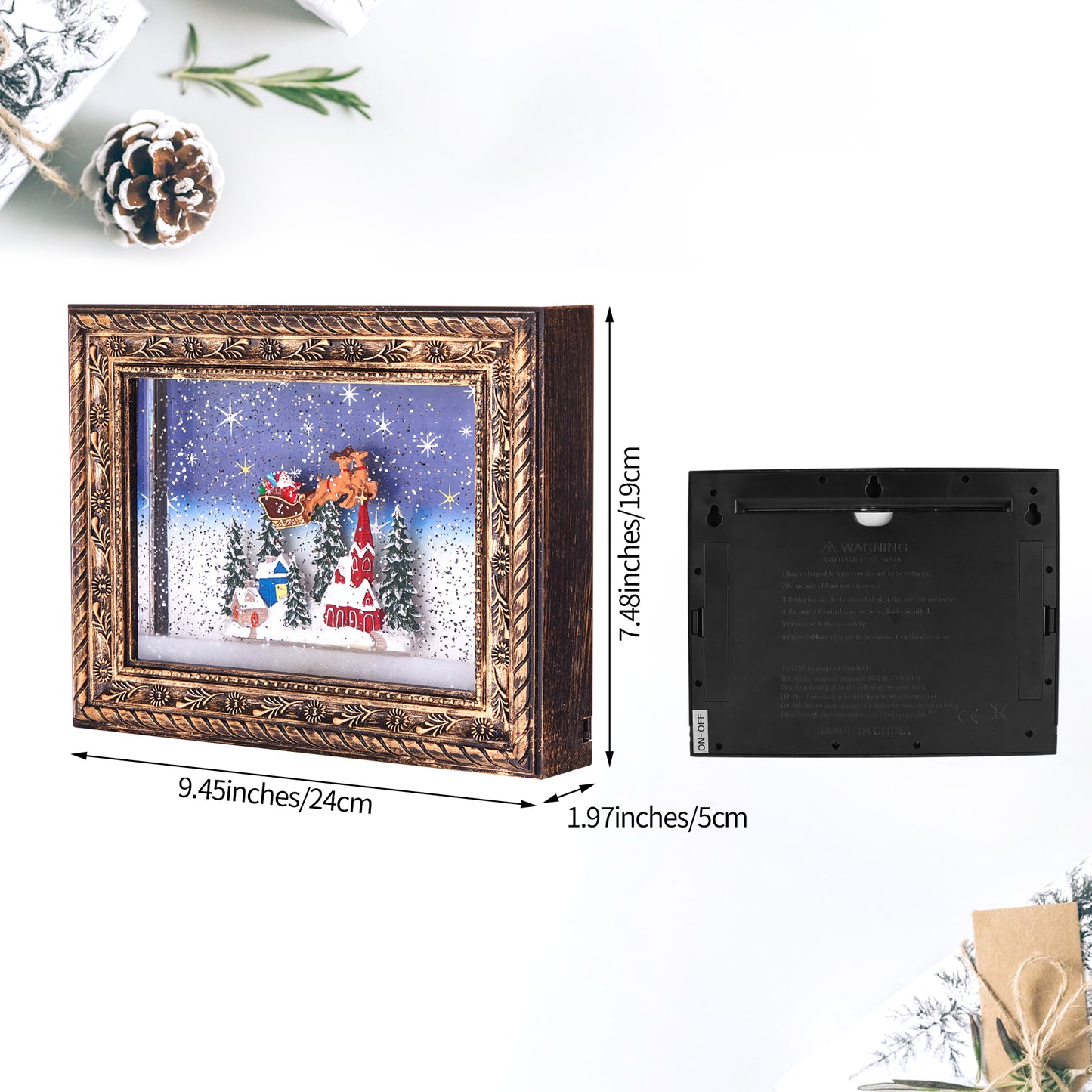 Varmax Photo Frame Christmas Snow Globe, Christmas Picture Frame with Snowflake