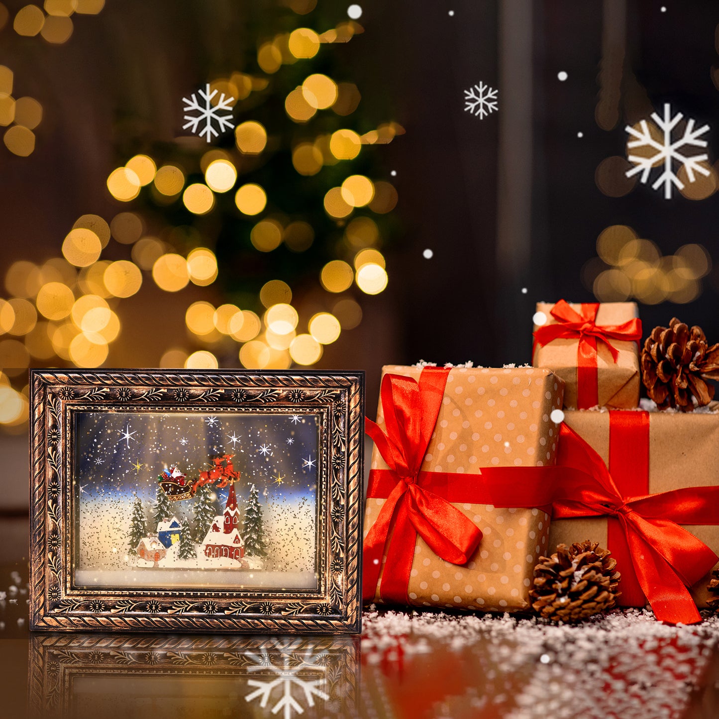 Varmax Photo Frame Christmas Snow Globe, Christmas Picture Frame with Snowflake