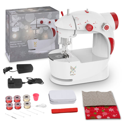 KPCB Tech Mini Sewing Machine for Kids or Beginners with Fabrics Materials (Red)