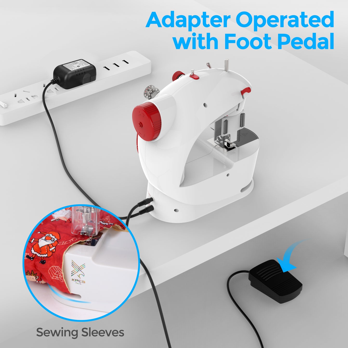 KPCB Tech Mini Sewing Machine for Kids or Beginners with Fabrics Materials (Red)