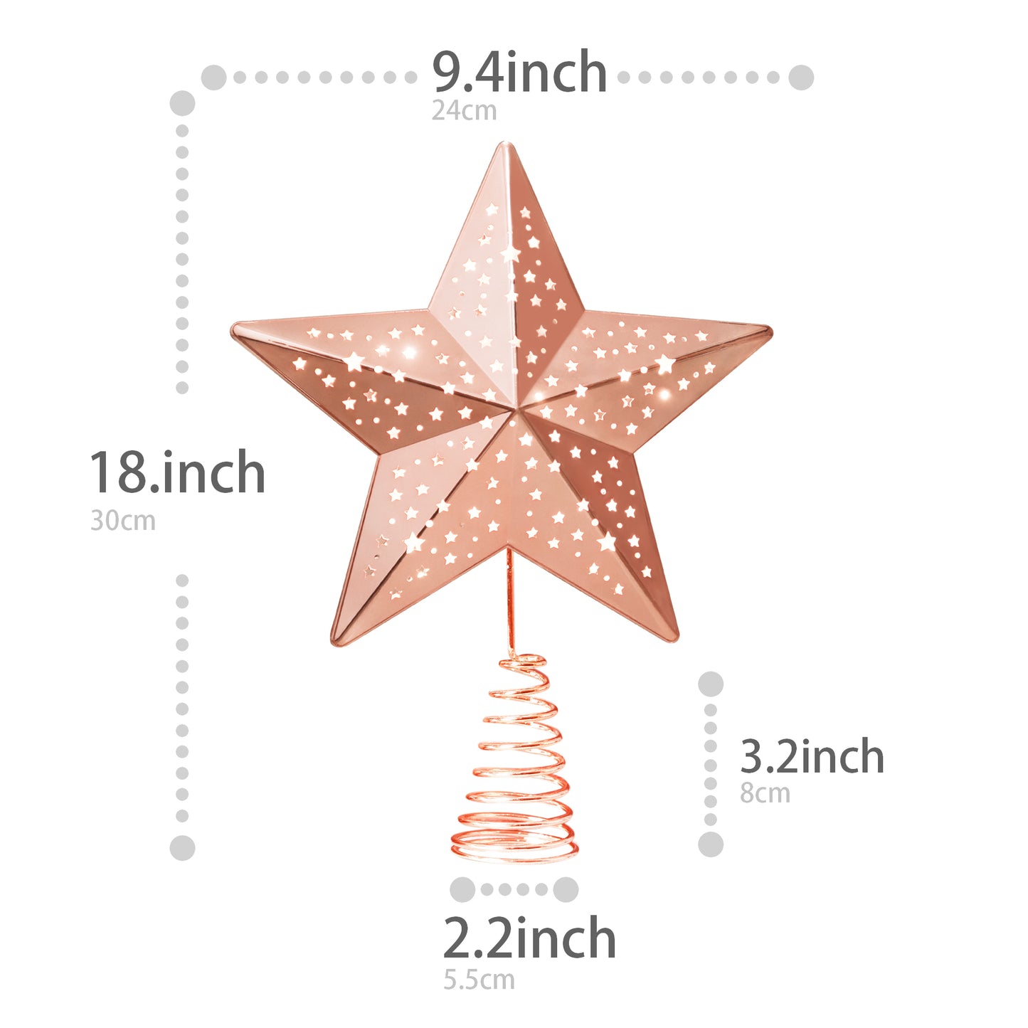 Christmas Tree Toppers Lighted Christmas Decorations 9.4 inches, Rose Gold