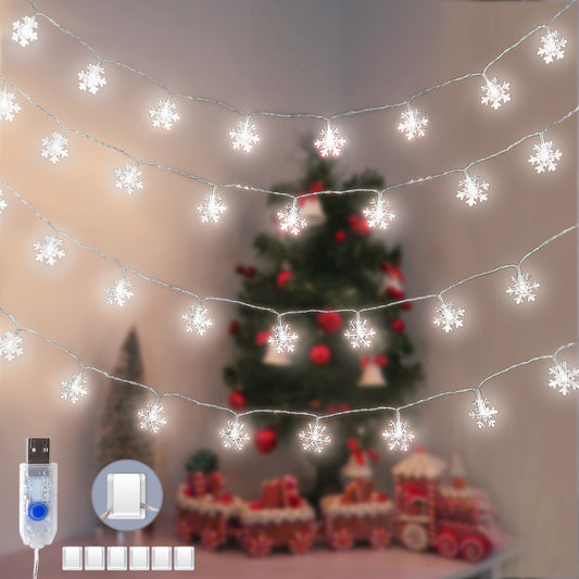 KPCB Christmas Lights 50 LEDs Fairy Lights USB Snowflake White Light