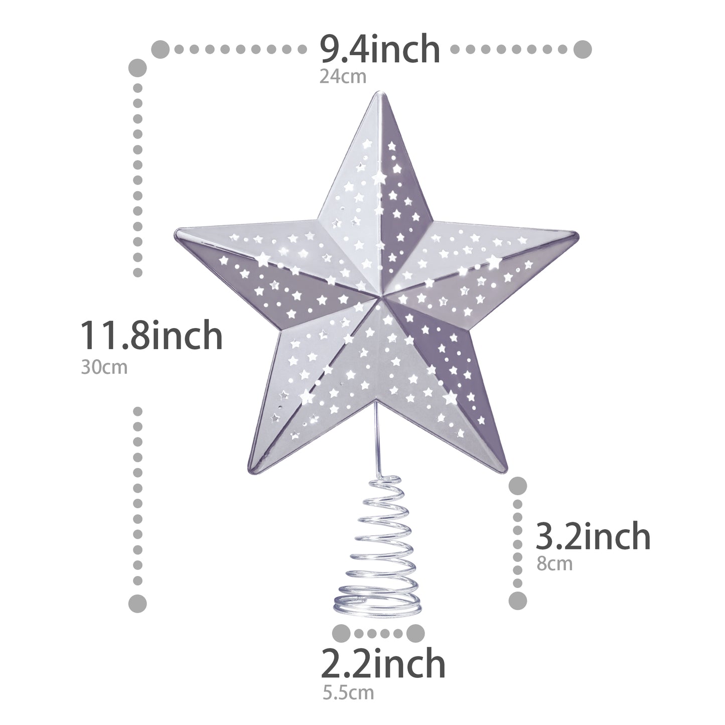 Christmas Tree Toppers 25 LEDs Lighted Christmas Decorations 9.4 inches, Silver