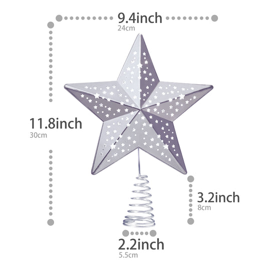 Christmas Tree Toppers 25 LEDs Lighted Christmas Decorations 9.4 inches, Silver